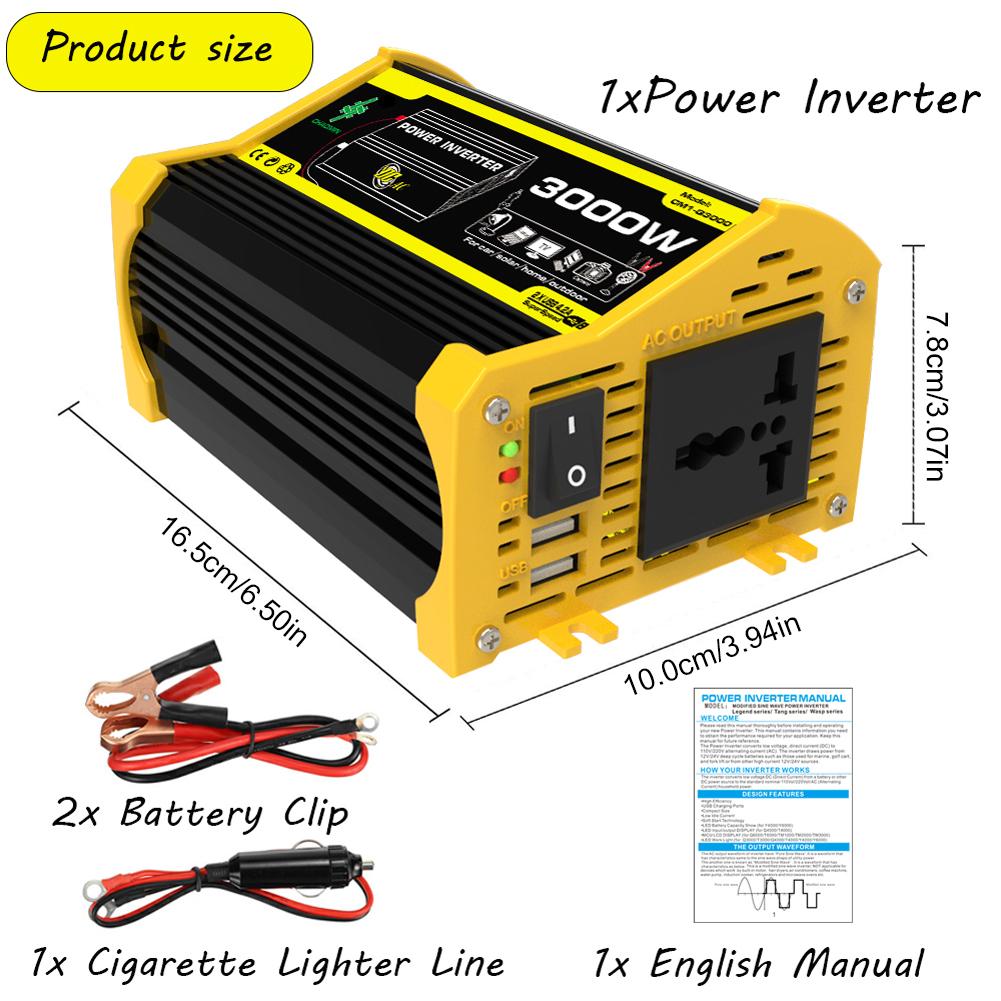 3000W Intelligent Power Inverter DC 12V To AC 220V Dual USB Car Charger Converter Modified Sine Wave Portable Power Inverter