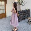 Women's Summer 2025 Korean Style Purple Sleeveless High Waist Vacation Dress