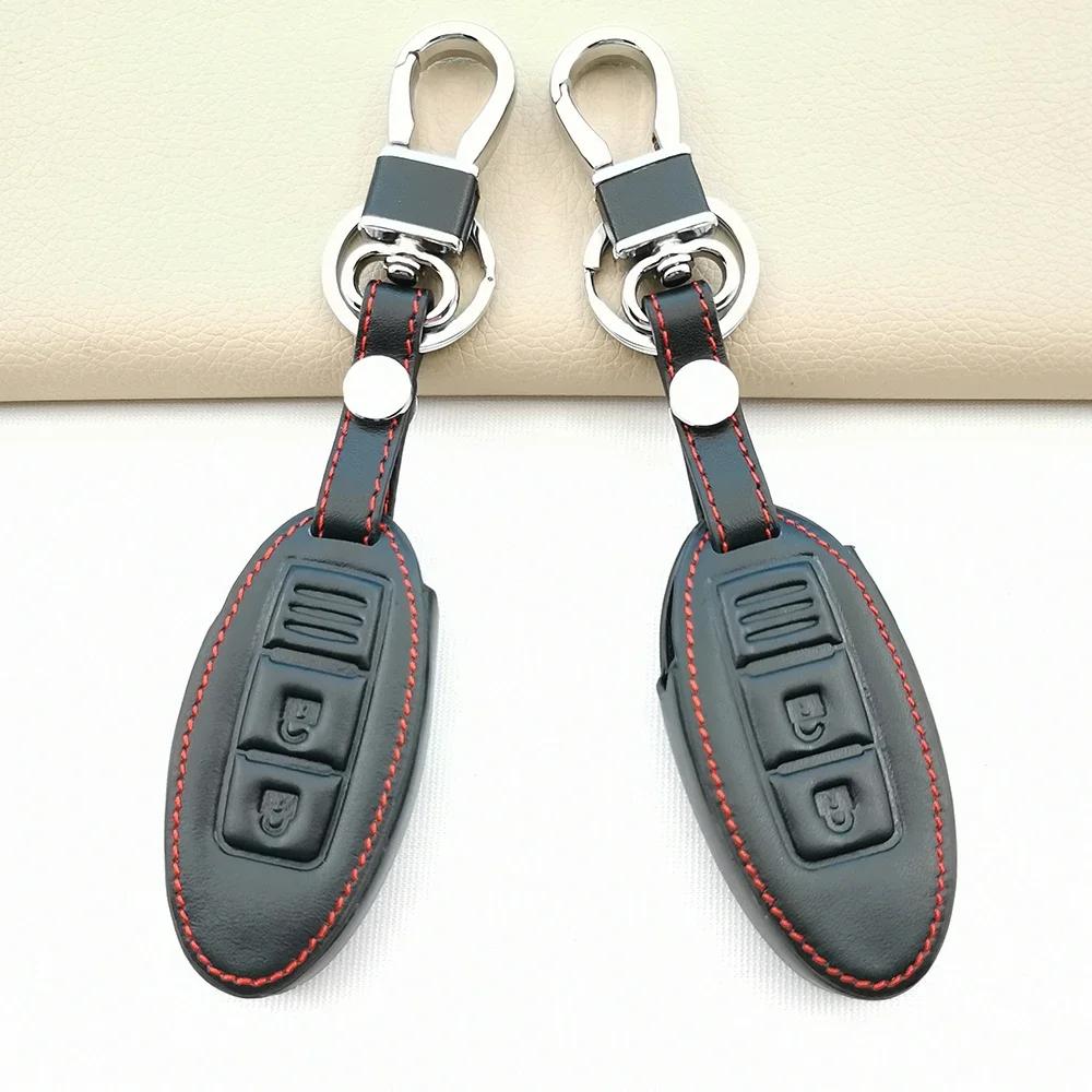 Leather Car Remote Key Case For Nissan Qashqai J10 J11 March Tiida Nv200 Leaf Kicks Cube X-Trail T32 T31 Navara Terra Fob Cover