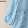 ZANZEA Women Square Collar Summer Hollow Embroidered Casual 3/4 Sleeve Blouse