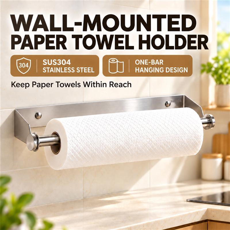 Kitchen Roll Paper Rack Cling Film Storage Organizer 304 Stainless Steel Paper Towel Holder No Punch Wall Mount