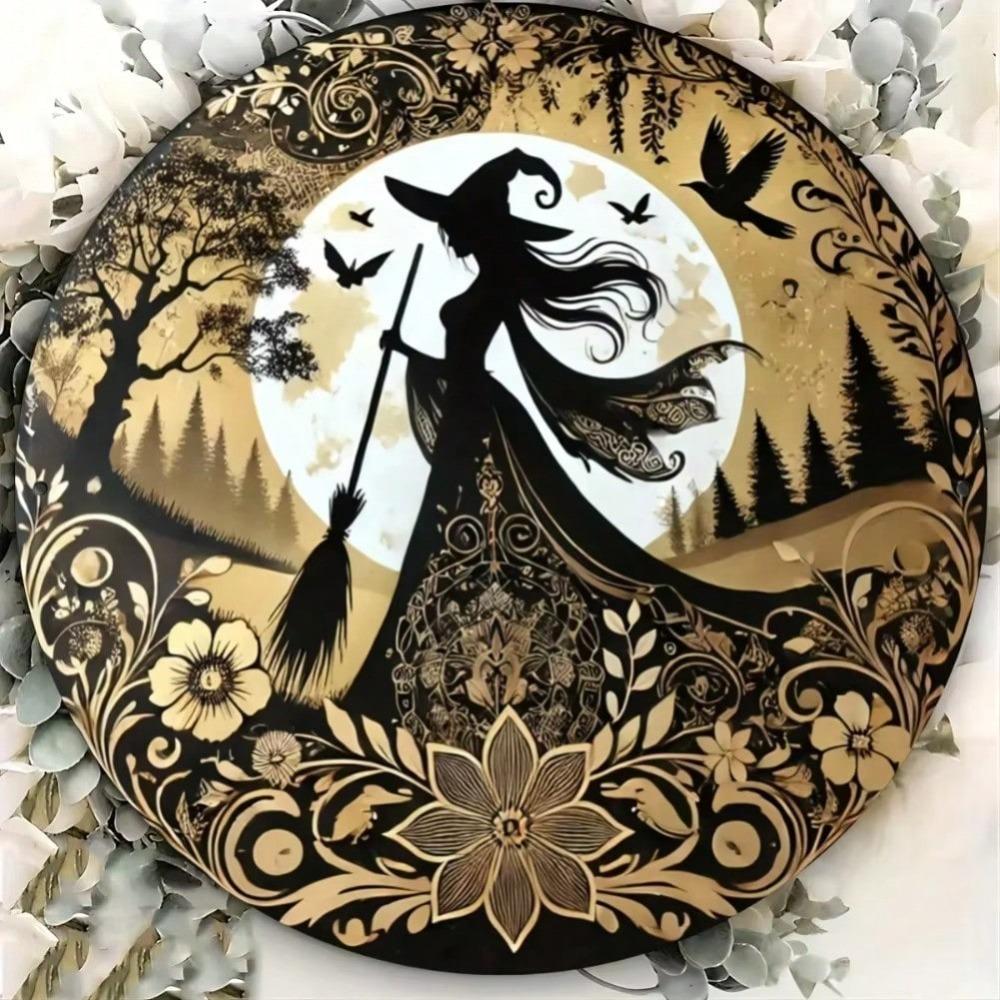 Gothic Witch Floral Metal Tin Sign Halloween Kitchen Wall Decor