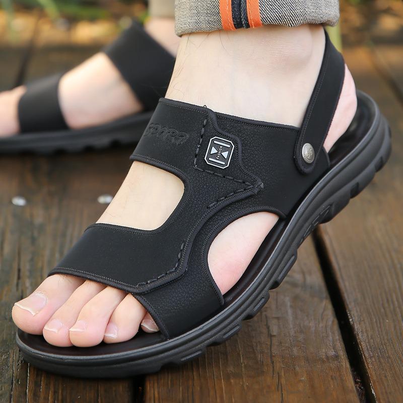 Модные летние новые мужские кожаные тапочки для отдыха на открытом воздухе нескользящие — фото 3