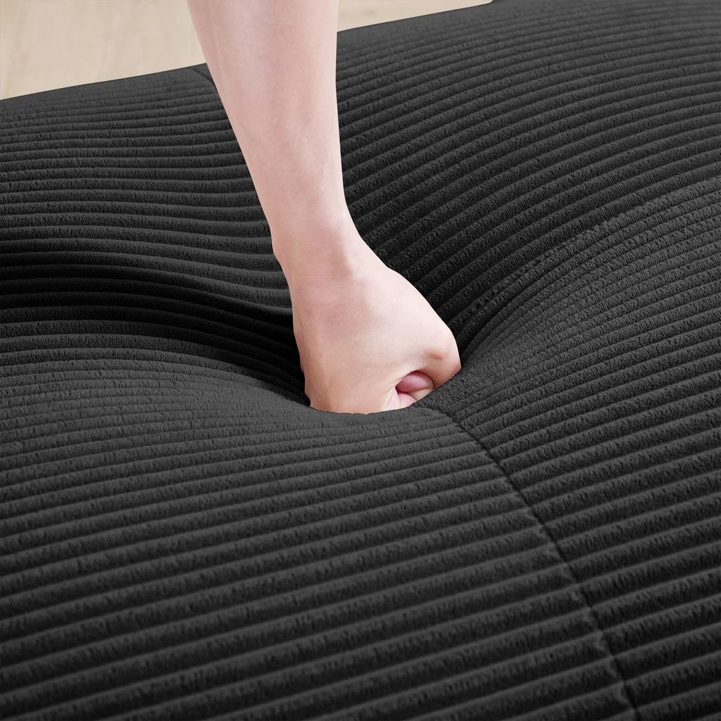 Loveseat Sofa Corduroy, Frameless, Combinable with Curved Armrests and Non-Slip Underside, High-Elastic Padding for Living Room, Bedroom, Black