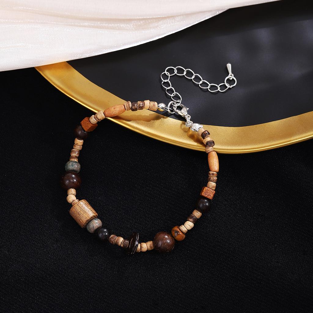 Irregular Retro Wooden Beaded Bracelet, Zen Ethnic Style, High-End Temperament Jewelry Women
