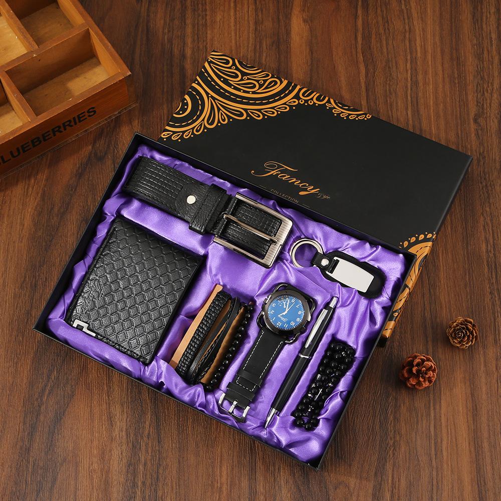Set de Regalo para Hombre, Cartera + Reloj + Caja para Cinturón, Regalo de San Valentín Día del Padre para Novio Amigo