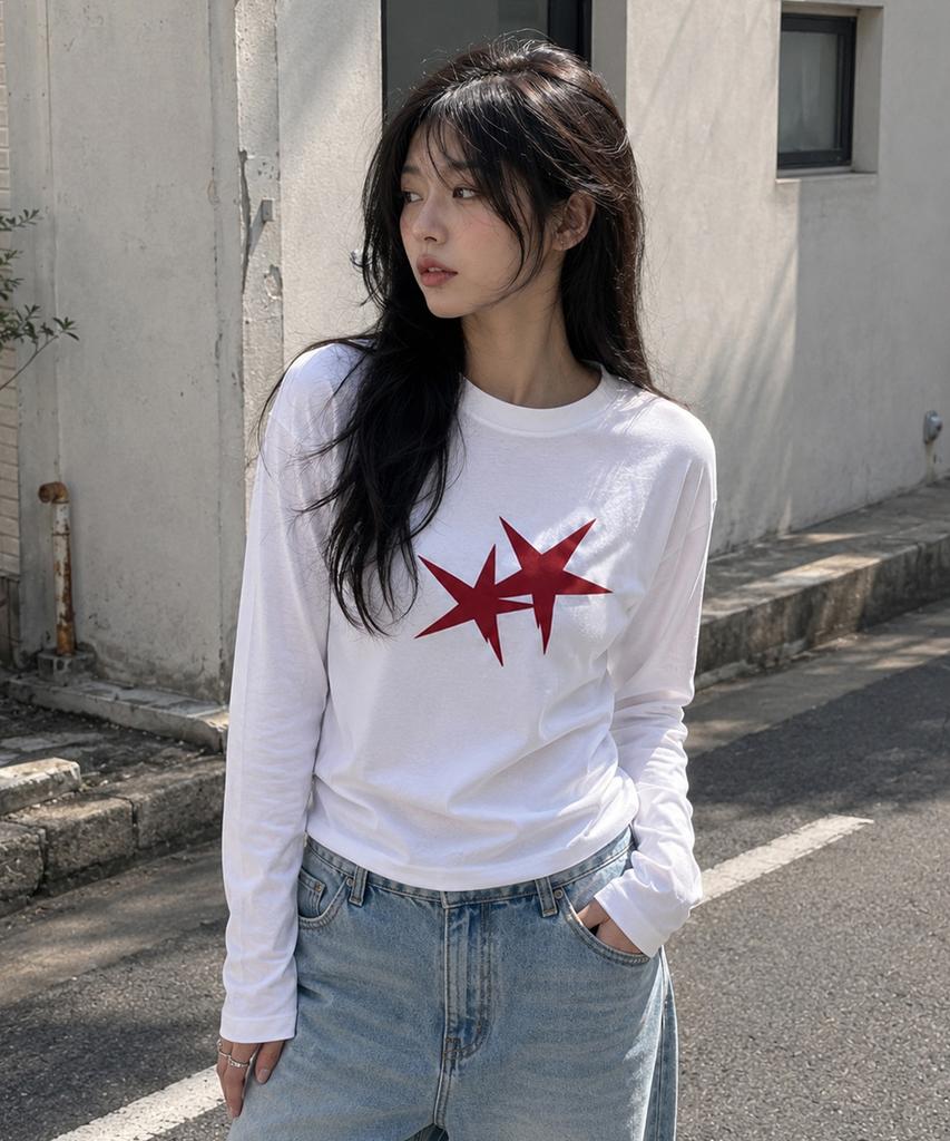 GRAVER ORDINARY [Odnr Unisex] Twins Star Long Sleeve T-Shirt_3Color