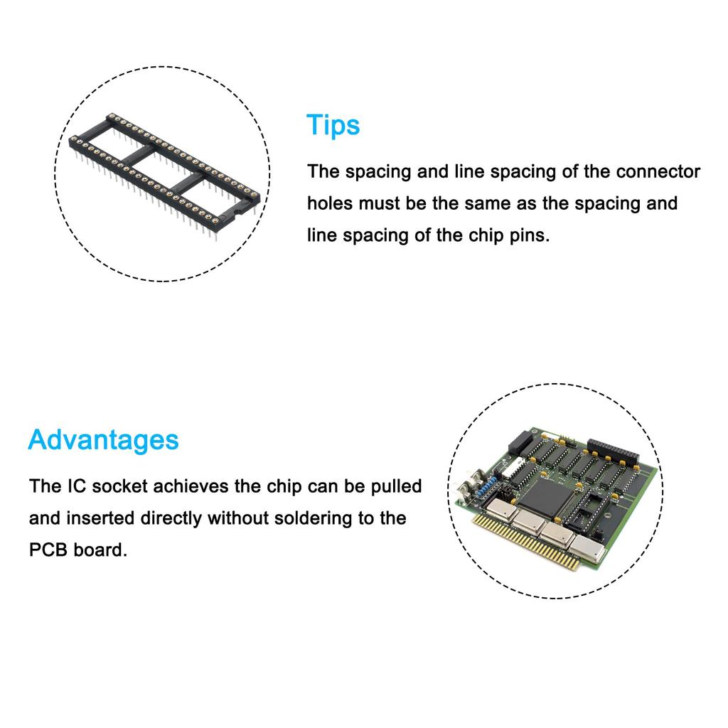 uxcell 4pcs DIP IC Chip Socket Adapter Round Pin 48P 2.54mm Pitch IC Socket for PCB Board Chip 15.2mm Black