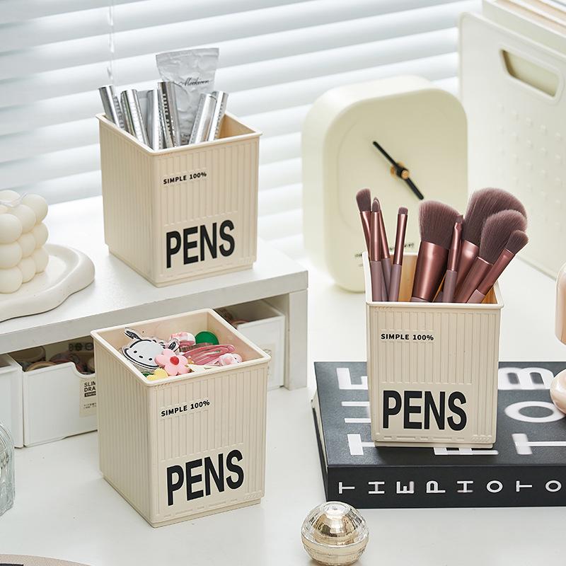 Creative Desktop Pen Holder - Large Capacity Plastic Storage Box for Students, Girls, and Offices