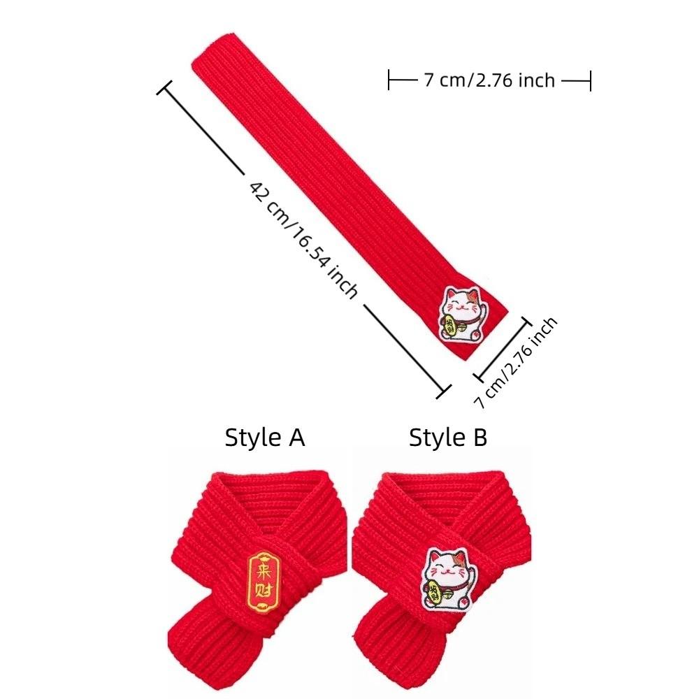 Durable Red Color Knitted Cat Scarf Festive Embroidered Pet Neck Scarf Warm Blessing Pet Scarf Bib Pet Clothing