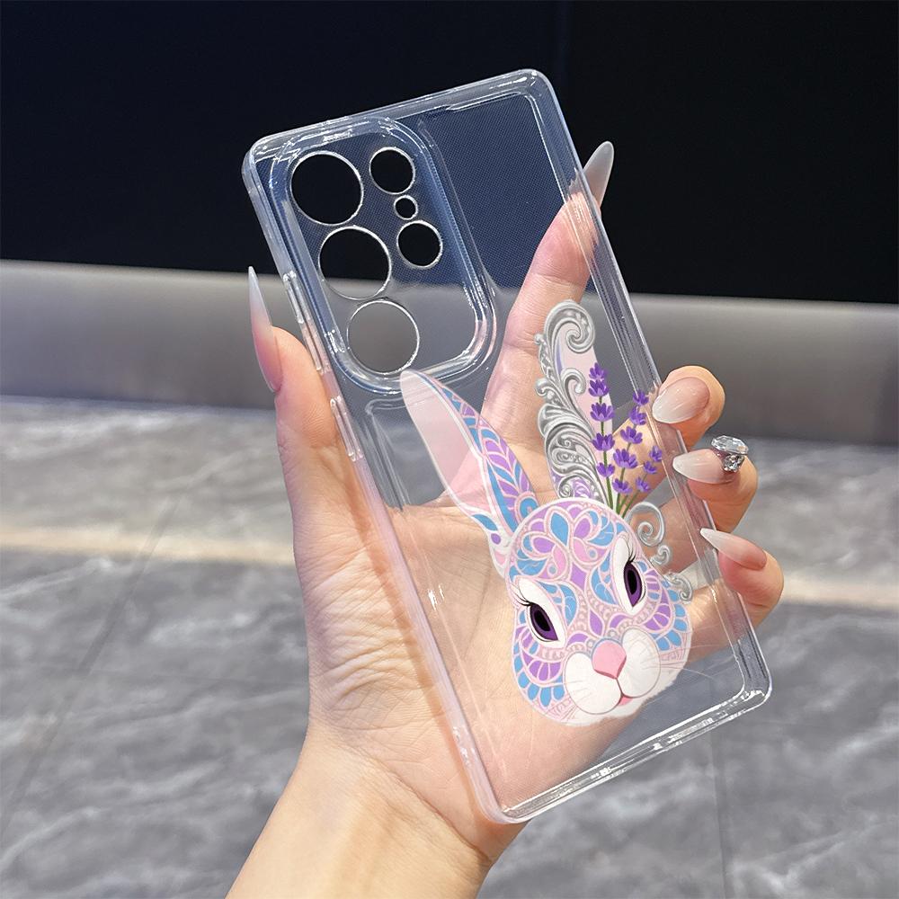 Pastel Rabbit with Lavender Case for Samsung Galaxy S26 S25 S24 S23 S22 S21 S20 FE Plus Soft TPU Slim Fit Shockproof Cover