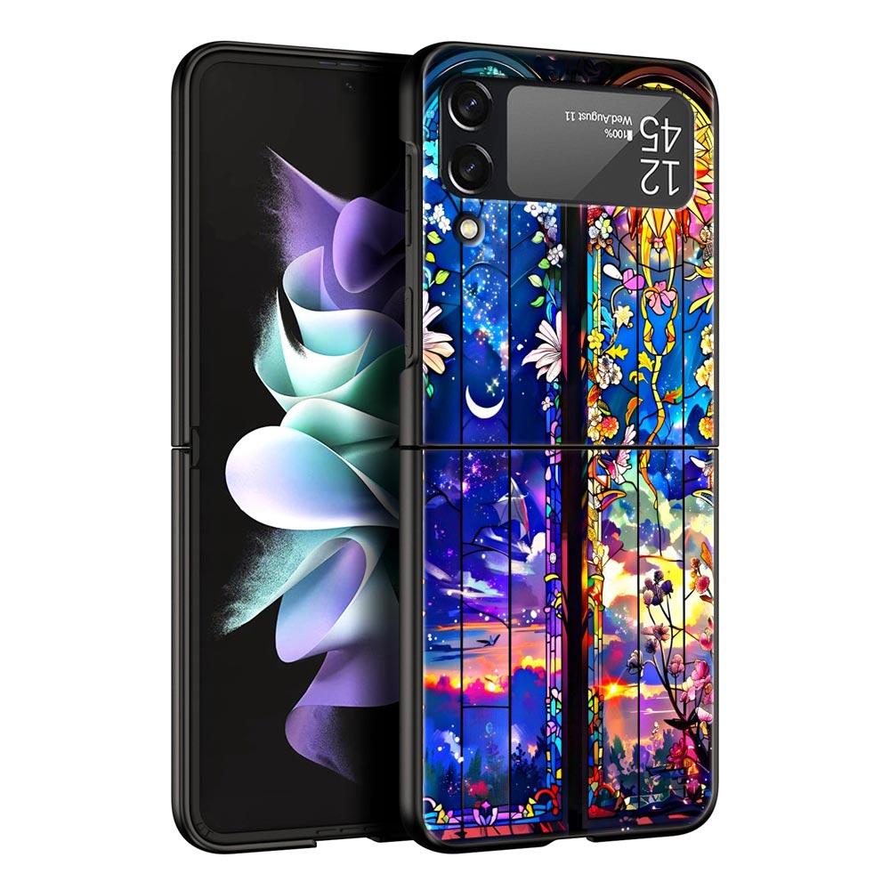 Beautiful Sun Moon Glass Hard PC Phone Case For Samsung Galaxy Z Flip 7 6 5 4 Black Cover For Galaxy Z Flip 3 Foldable Shell Bag