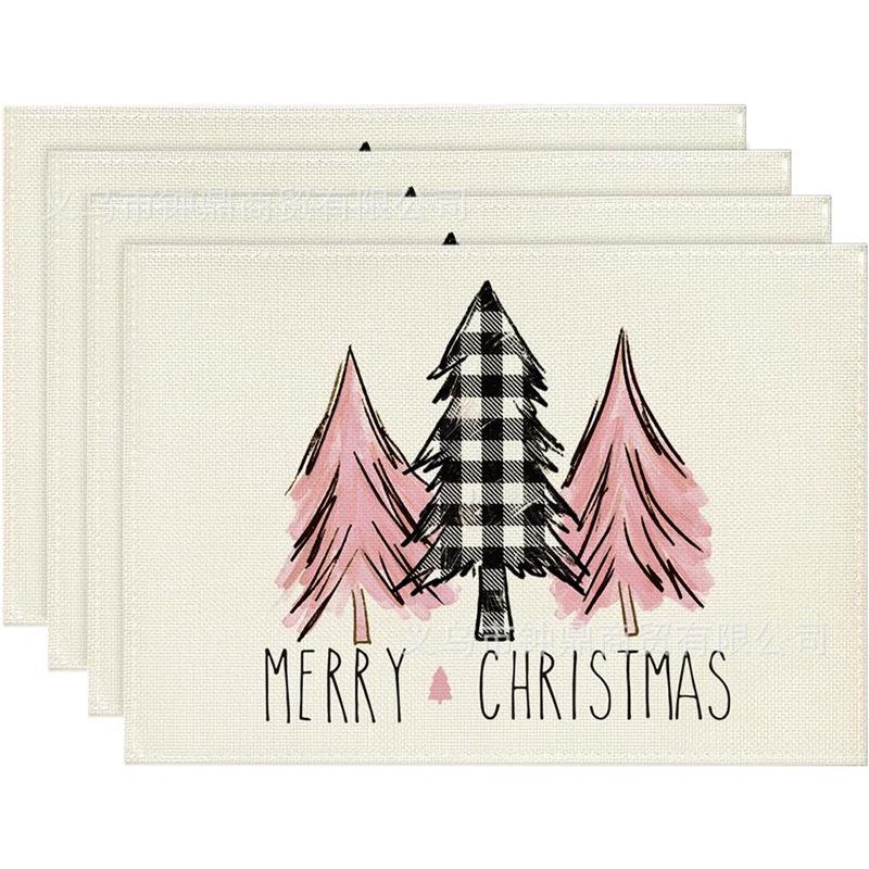 New Christmas Placemat: Pine Tree & Snowman Print, Linen, Heat-Resistant Winter Table Decor