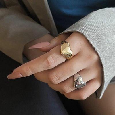 Edelstahl Einfache Glatte Metall Herz Ring für Frauen Männer Y2K Trendy Ring Koreanische Elegante Party Schmuck Paar Ringe