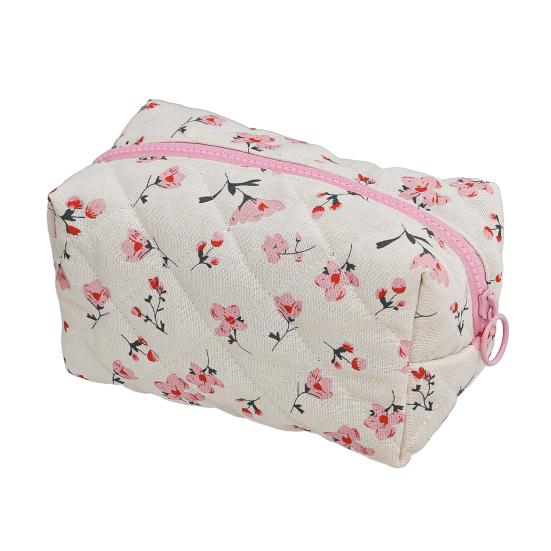 Yousheng Girls Quilted Cosmetic Bag Makeup Brush Organizer Floral Soft Pencil Case Zippered Cosmetic Pouch for Women Travel Toiletry