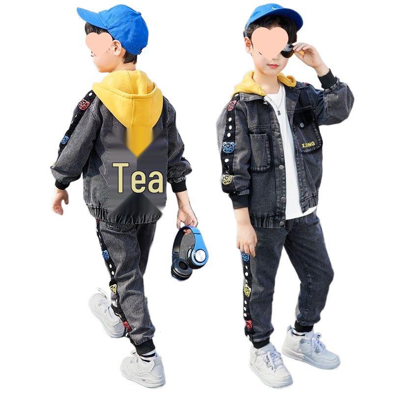 2025 Boys' Fashionable Autumn Denim Outfit - Korean Style Chic Two-Piece Set for Kids