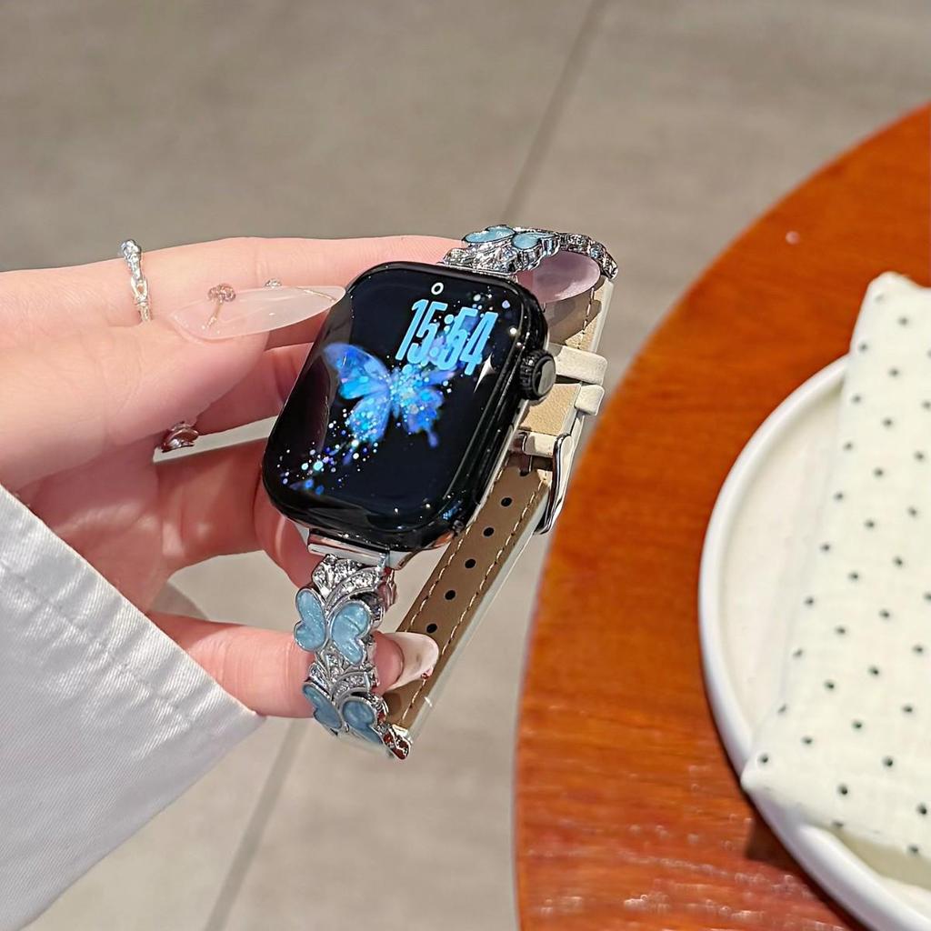 Enamel Butterfly Leather Strap for Apple Watch Series 2-10