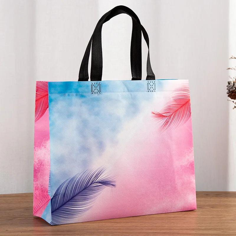 10PCS Rose Printing Packaging Shopping Bag Handle Waterproof Non Woven Fabric Gift Bags Black Clothing Store HandBag