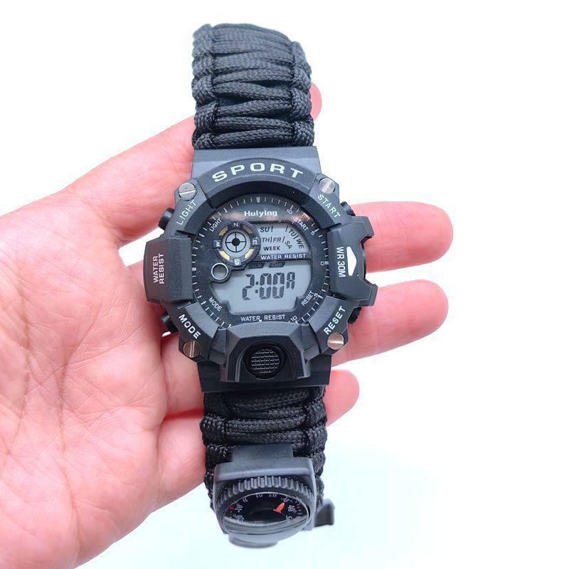 Lily There B Black Umbrella Rope Waterproof Watch Multi-Functional Outdoor Survival Umbrella Rope Bracelet Adjustable Outdoor Camping Adventure Watch