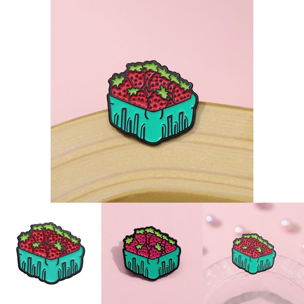 Fruit Strawberry Vibrant Basket Brooch Charming Alloy Pin Ideal For Collectibles And Decorations