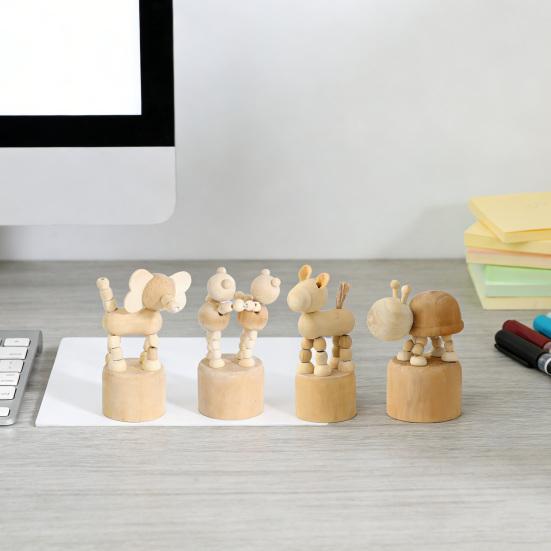 Wooden Finger Puppet Toy Cartoon Mini Desktop Movable Elephant Tiger Dog Puppet Figurine for DIY Crafts Home Party Decoration