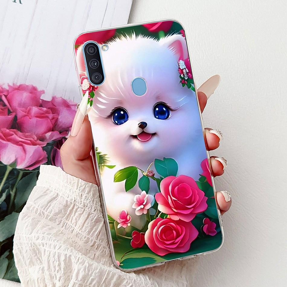 For Samsung Galaxy A11 M11 Phone Case Samsung A11 M11 A115F M115F Elegant Floral Cat Painted Soft Silicone Transparent TPU Cases