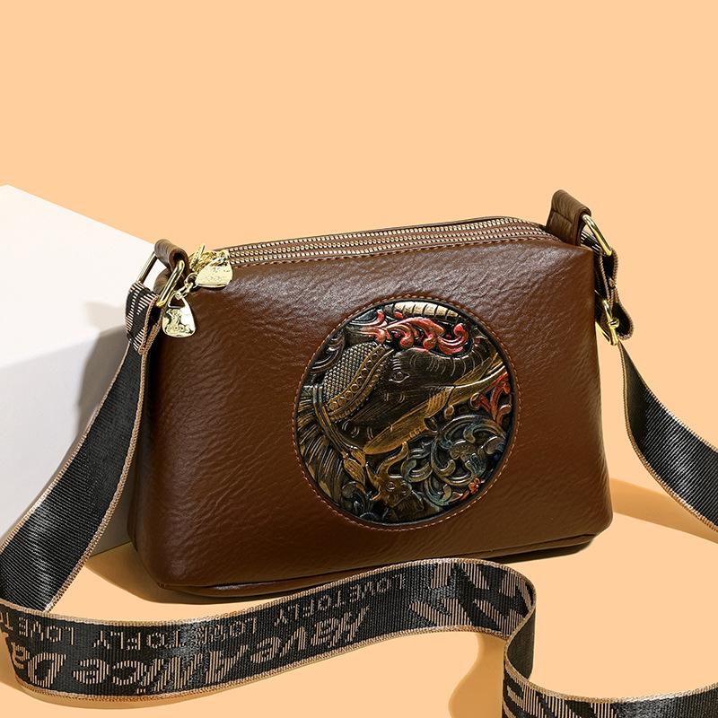 New retro embossed three-layer large-capacity pillow bag fashionable women's bag shoulder messenger bag light luxury handbag trend