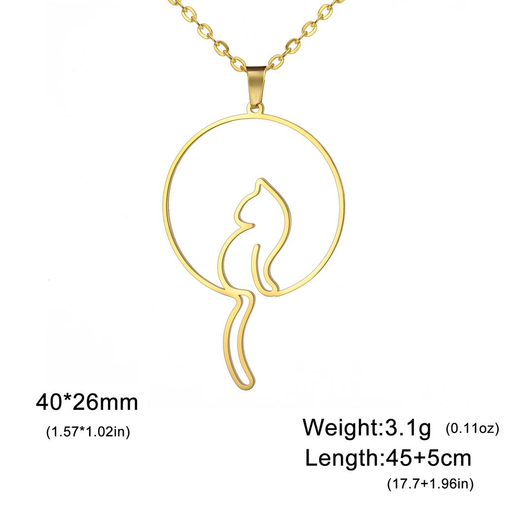 Cat Moon Necklace for Women Round Pendant Hollow Charm Stainless Steel Jewelry on the Neck Cute Gift Accessories 2026 Trend New