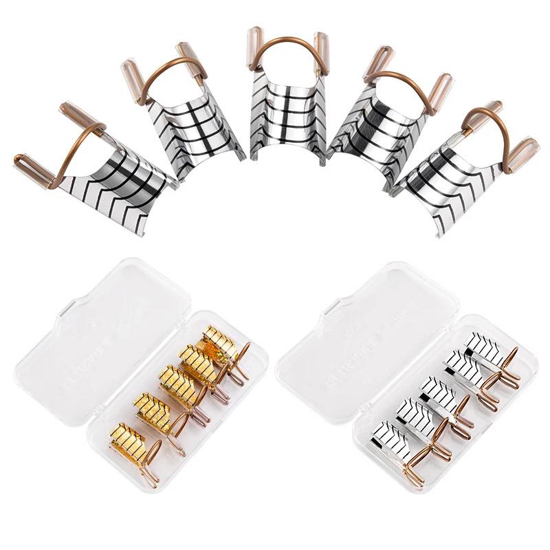 5pcs Reusable Nails Form Nail Art Aluminum Holder Extension Nail Tool Holder Acrylic Extension Equipment Nail Art Manicure Tools