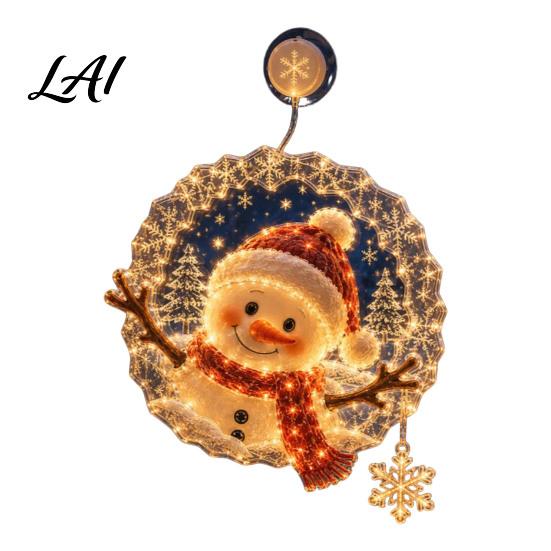 Decorative Window Silhouette Christmas Suction Cup Light 7.8-Inch Double-Layer Warm LED Hanging Glass Light Battery Powered for Holiday Windows,