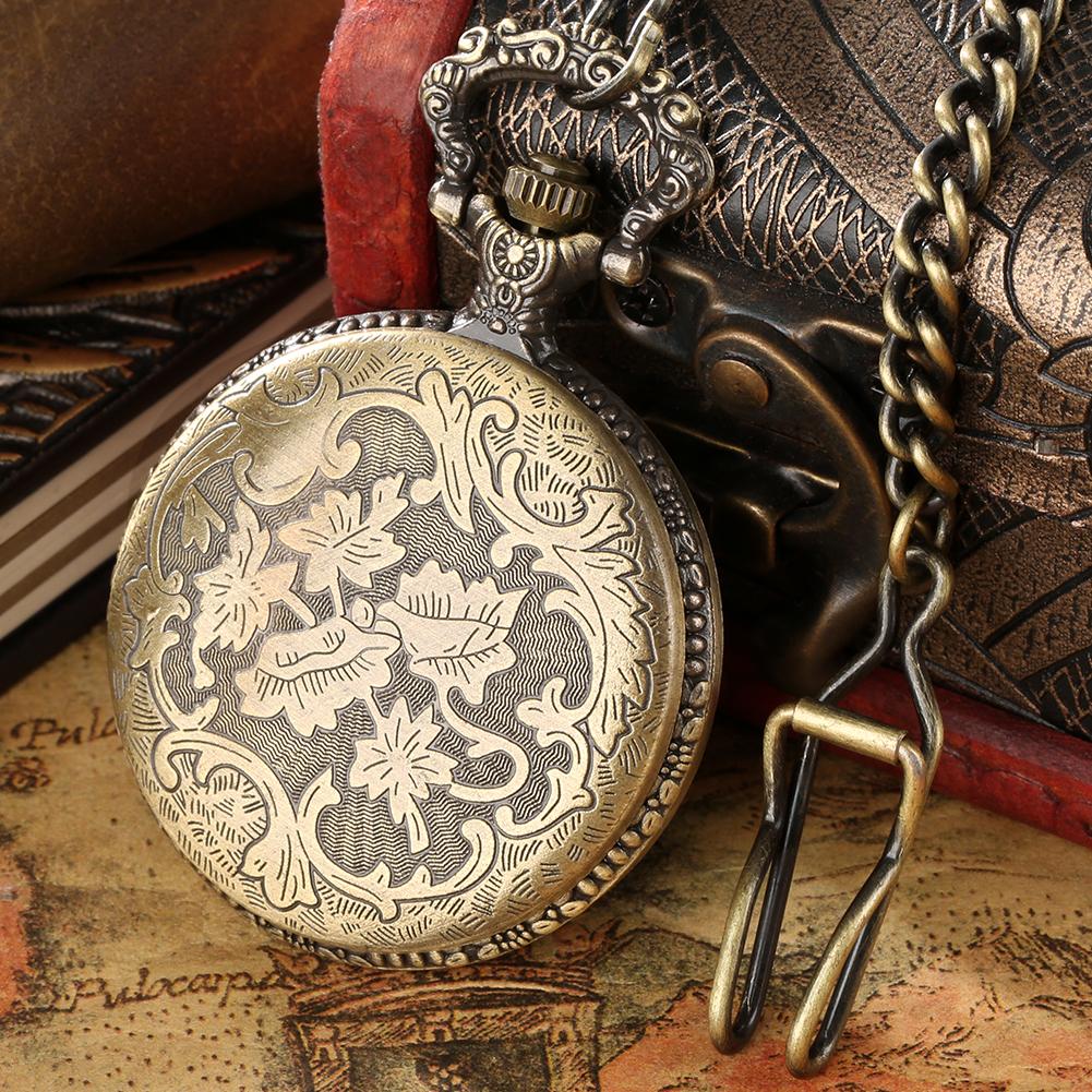 Vintage Punk Drachen Würfel Muster Quarz Taschenuhr Retro Bronze Anhänger Kette Halskette Uhr Zifferblatt mit Arabischen Ziffern Zeitanzeiger
