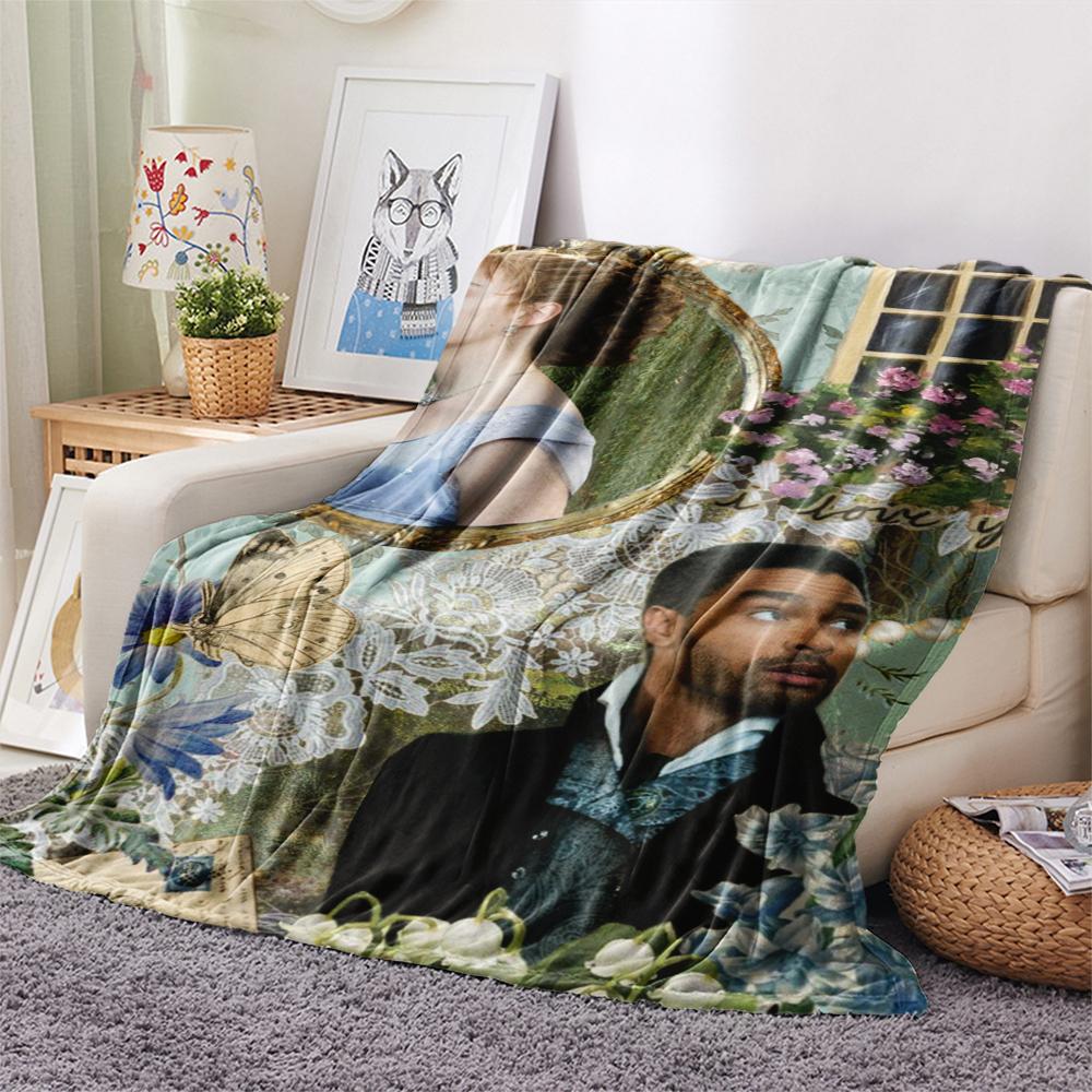 1PC Bridgerton Print Flannel Blanket, High quality Comfortable for All Seasons, Home Decor, Warmth and Comfort, Perfect for Christmas Gifts