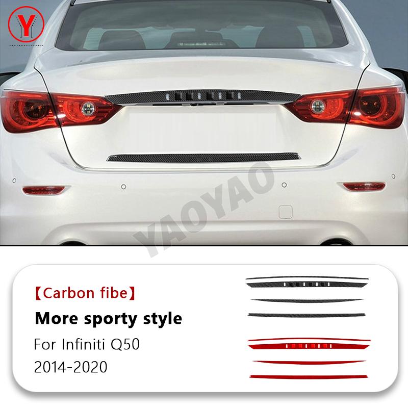 Car Accessories Trunk Decorative Strip Modified Exterior Trim Cover Soft Sticker Carbon Fiber For Infiniti Q50 2014-2020