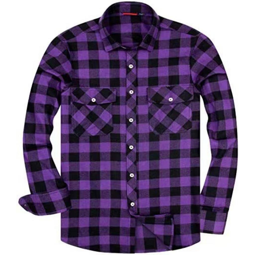 Men's Casual Loose-Fit Plaid Collared Shirt With Pockets - Long Sleeve