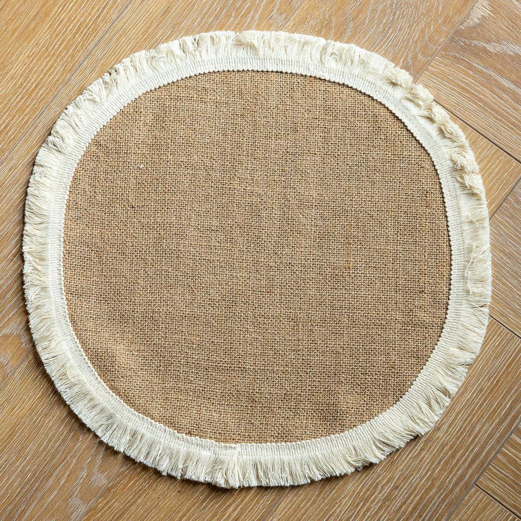 4 Pezzi Tovagliette Rotonde in Juta Rustica Intrecciata Naturale con Nappe, Tovagliette Tessute Boho per Matrimonio Festa Tavola da Pranzo Rustica Decorazione