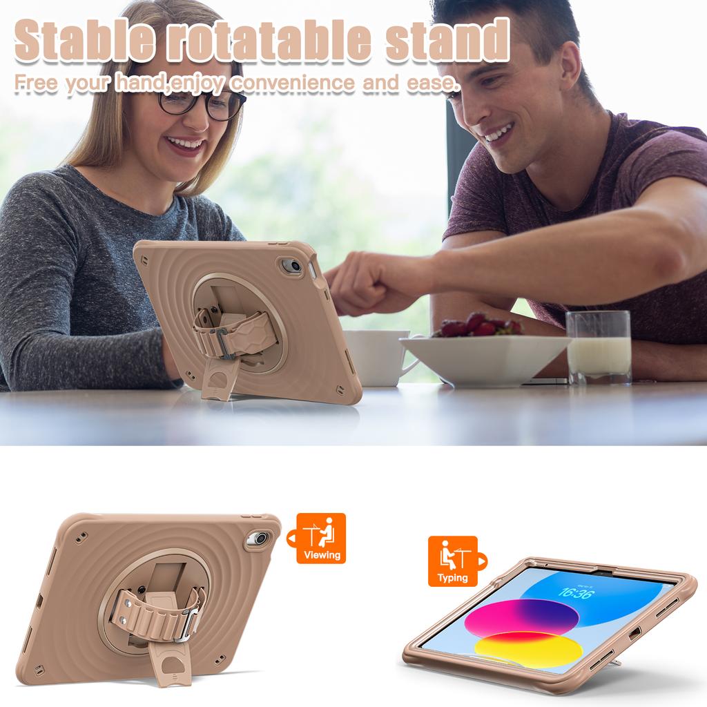 For iPad (2025)/10.9 (2022) Case Kickstand Hand Strap Tablet Cover with Shoulder Strap