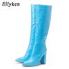 Fashion Eilyken Autumn Winter High Heel Women Knee High Serpentine Boots Designer Chunky Shoes Zipper Long Botas Mujer