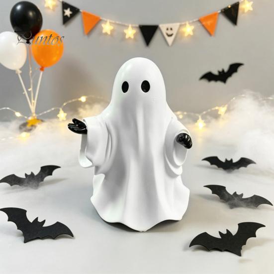 Halloween Party Props Cute White Ghost Resin Figurine, Miniature Figurine Decoration, Matte Room Decor Finish Tabletop Statue for Home Shelf Mini