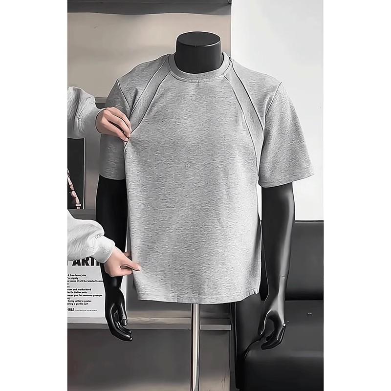 Hundreds of Stretch Solid Color Fit Wrinkle Loose Men's Short-sleeved Fashion Short-sleeved Tops Comfortable Lightweight T-shirt