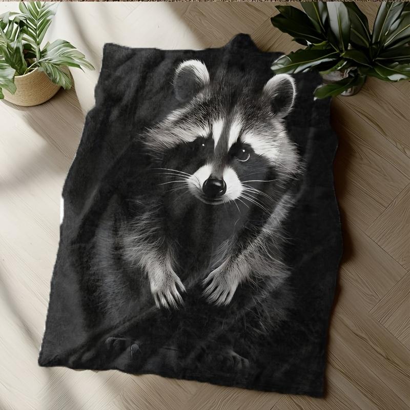 Raccoon Portrait Flannel Throw Blanket Black Background Wildlife Animal Print Soft Cozy Blanket for Sofa Bedroom Home Decor