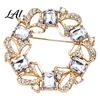 Golden Plated Alloy Brooch Women Rhinestone Hollow Wreath Brooch Dainty Decorative Badge Round Pin Pin Sweater Cardigan Coat Dress Jewelry