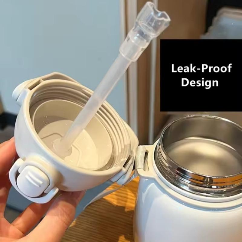 650ml Double Stainless Steel Thermos Mug with Straw Portable Vacuum Flasks with Strap Fashion Cute Thermal Bottle Tumbler