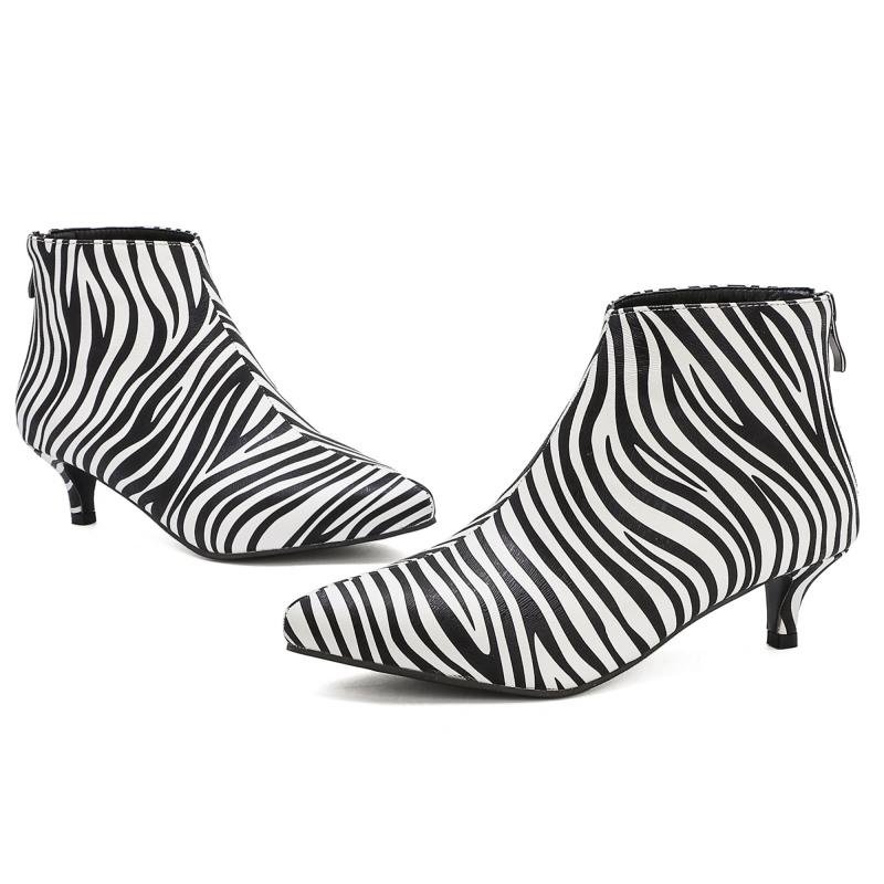 Klassische braune Stiefeletten für Damen niedriger Absatz kurzer Stiefel Dame Reißverschluss Zebra Schuhe Party Tanzschuhe Herbst Frühling 2025