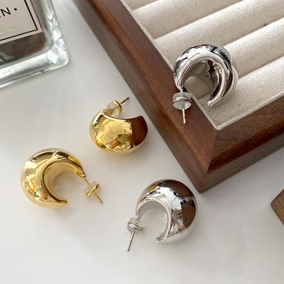 Moon Semicircular Earrings Glossy High-End Niche Earrings Hot Fashion Personality Cold Earrings