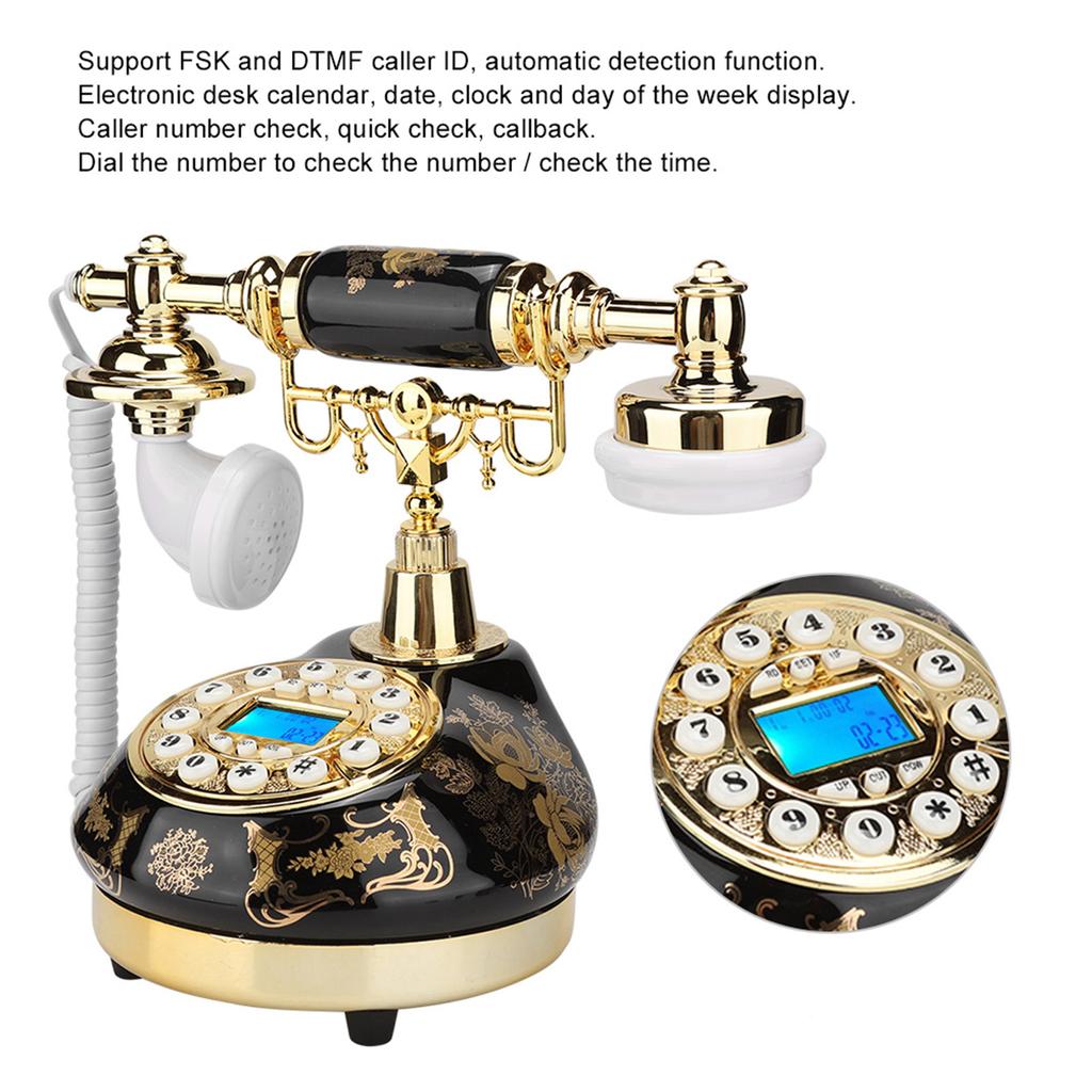 MS 9107 Ceramic Black Gold Flower Pattern Antique Telephone Home Decor Desk Phone