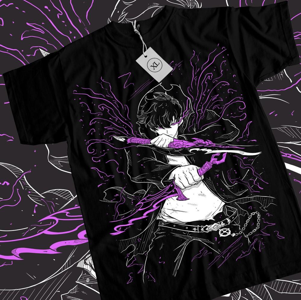 Футболка Solo Leveling Сун Джин У Новый Аниме Манга Черная Футболка Тройник Все Размеры Унисекс Футболка L