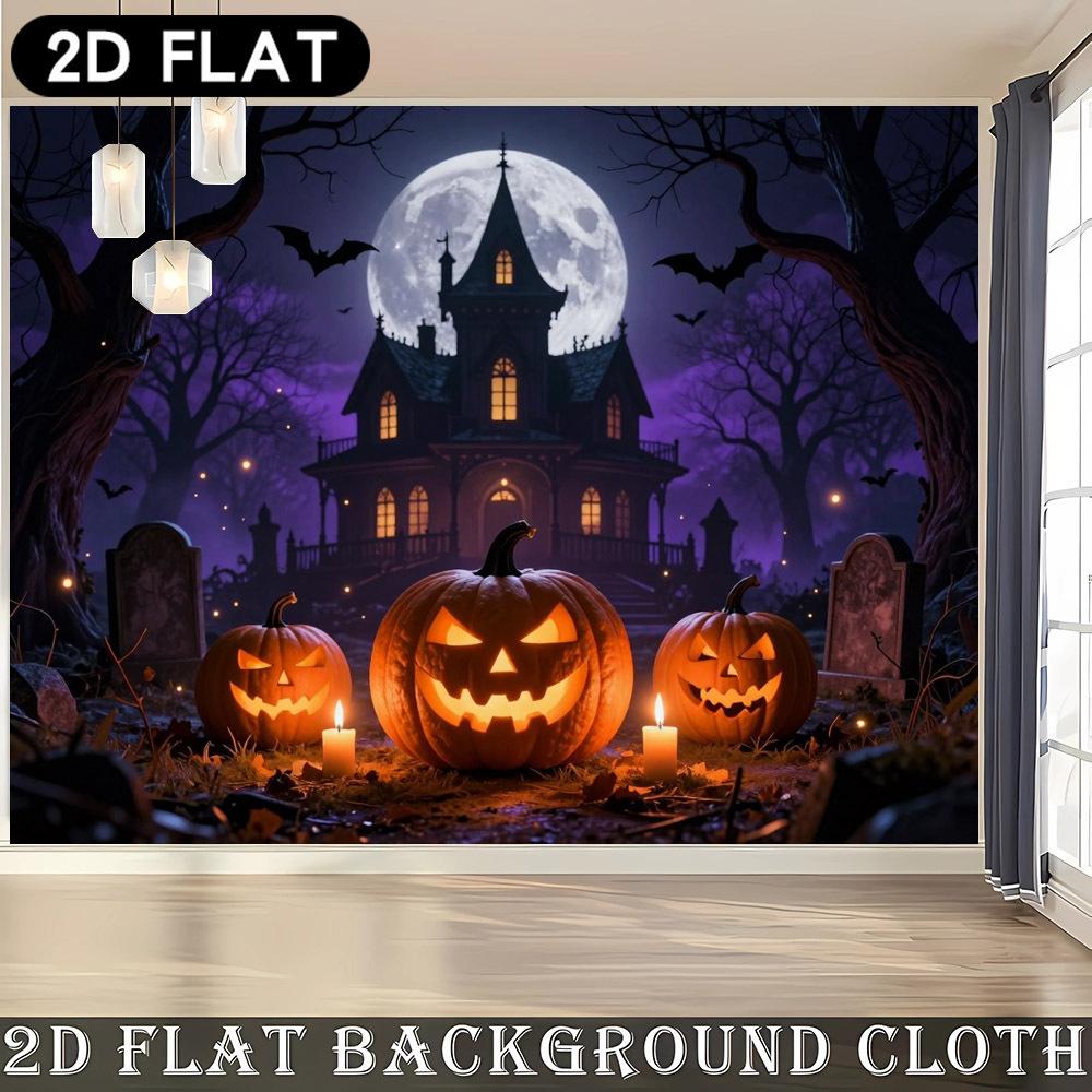 2D flat banner 1PC Halloween party background cloth, featuring Halloween theme with pumpkins, castles, etc.zyc