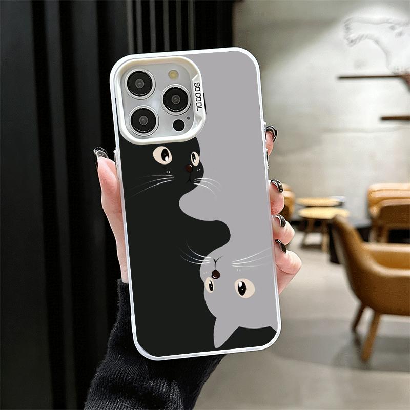 Schwarze Katze Cartoon Niedlich Stoßfest Handyhülle für iPhone 17 Air 16 16E 15 Pro Max 14 Plus 13 Mini 12 Rückseite Anti-Fall Fundas