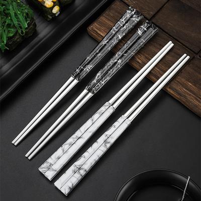 22cm Length Stainless Steel Chopsticks with Marble Wooden Handle Japanese Style Tableware Sushi Chopsticks Kitchen Utensils