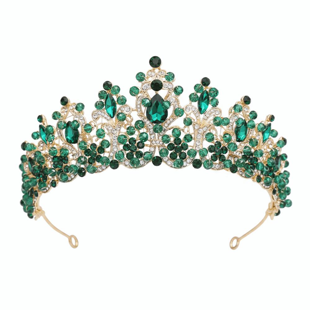 Handmade Crystal Crown Exquisite Baroque Headpiece Princess Diadem Bridal Tiara Bridesmaid зелёный